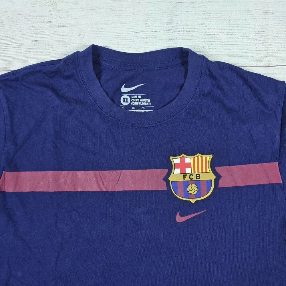 Vintage Nike FC Barcelona T-Shirt Rare 00s Y2K Swoosh Logo Football Sz XL Slim